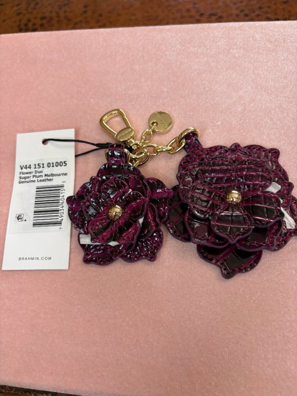 Brahmin 3D Flower Duo Sugar Plum Melbourne Leather Key Charm or Key Ring